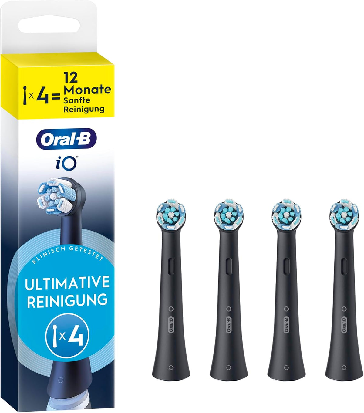 Oral B iO Ultimative Reinigung Aufsteckbürsten für elektrische Oral-B iO Zahnbürsten Schwarz, 4 Stück